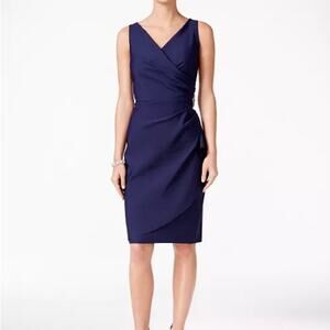 Alex Evenings Compression Embellished Ruched Sheath Dress Navy Women’s Sz 14